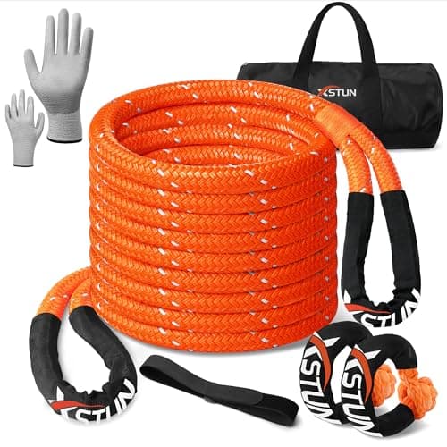 XSTUN 1" Kinetic Recovery Rope 48100lbs Breaking Strength, 30ft Snatch Rope with 35% Stretch, Offroad Tow Rope Kit with Level 5 Cut-Resistant Gloves, Compatible with Jeep, Truck (Orange) - Image 1
