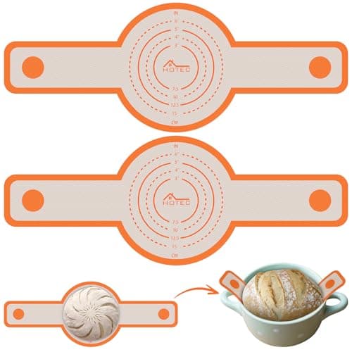 HOTEC 2 Pcs Silicone Bread Sling for Dutch Oven, 0.7MM Thickened Heat Resistant to 500°F Non-Stick Baking Mat with Long Handle Easy to Transfer Sourdough Bread, Dutch Oven Liners Baking Supplies