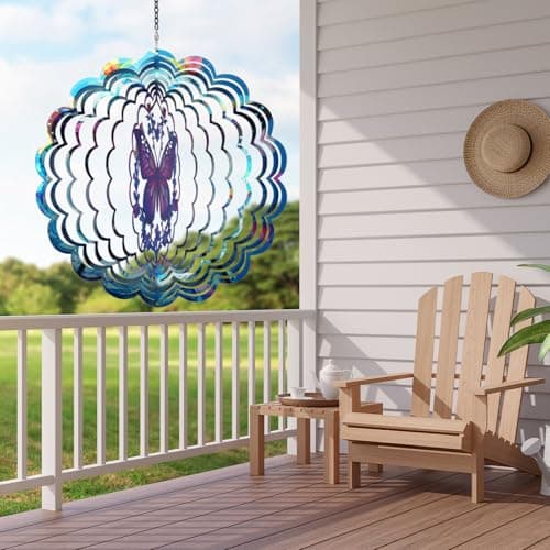 Butterfly Wind Spinners Outdoor - Birthday Gifts for Women Mom Men Garden Decor Gifts, Butterflies Hanging Wind Chimes 12 inch 3D Wind Spinner for Outdoor Decor for Outside, Patio, Yard, Balcony - Thumbnail 5