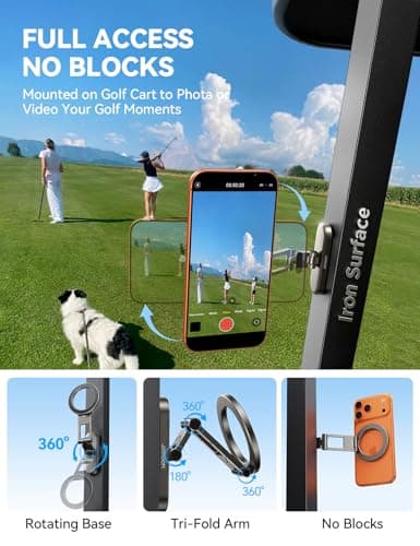 Upgraded Magnetic Golf Cart Phone Holder, [Tri-Fold+All Alloy] Fathers Day Golf Gifts for Men Dad Him Golfer, 2026 Golf Cart Accessories Compatible with MagSafe iPhone 17-12 for Club Car, EZGO, Yamaha - Thumbnail 2