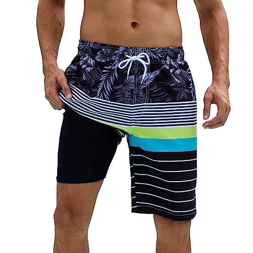Arcweg Mens Swim Trunks with Compression Liner 9” Men Beach Board 2 in 1 Bathing Suit with Zipper Pockets, Quick Dry - Image 1