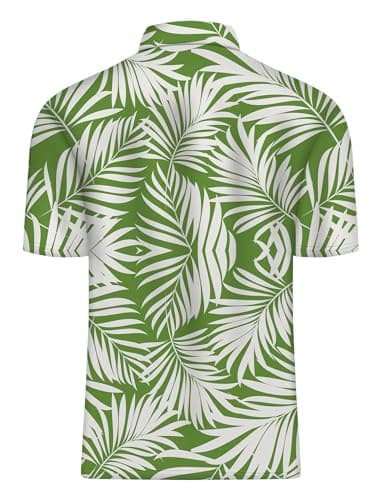 sportbull Tropical Golf Shirts for Men: Golf Polo Shirt White Palm Leaves XL - Thumbnail 4