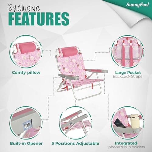 SUNNYFEEL Extra Wide Low Beach Chair 2 Pack 5 Position Lay, XL Oversized Portable Folding Camping Chairs with Cup Holder for Outdoor/Sand, Foldable Backpack Beach Chair for Adults Heavy Duty 500 LBS - Thumbnail 6
