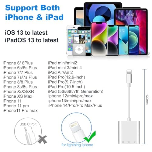 Denlane SD Card Reader for iPhone iPad with Lightning Port, SD & Micro SD Dual Slots Memory Card Reader for Digital Trail Camera Card Adapter SD Card Viewer, Simultaneous Charging and Reading - Thumbnail 5