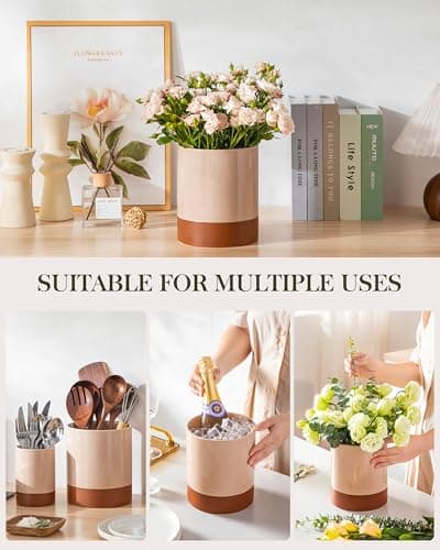 MALACASA Utensil Holder, 7.3"+5.5" Ceramic Kitchen Utensil Holder for Countertop, Large Cooking Utensil Crocks for Kitchen Counter, Farmhouse Utensils Organizer, Set of 2, Khaki Pink, Series TARA - Thumbnail 5