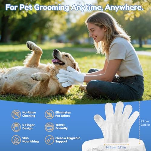 VUNCAREPLUS Pet Hydrosol SPA Glove Wipes, 10 Individually Wrapped Packs, No Rinse Dog & Cat Grooming Wipes, Deodorizing Waterless Pet Cleaning Gloves with Jojoba Oil & Olive Oil for Travel & Home - Thumbnail 4