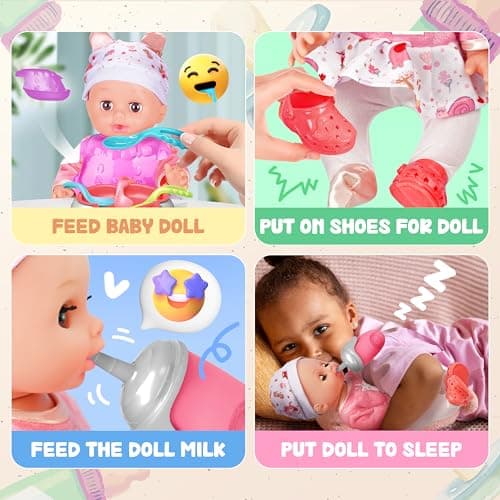 SMILESSKIDDO Baby Doll with Backpack Carrier, 14'' Realistic Dolls with Accessories, Includes Feeding Playset, Baby Care Set, Toddler Pretend Play Babydoll Toys for 1 2 3+ Year Old Kids Girls - Thumbnail 4
