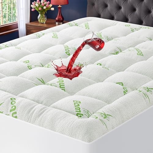 Waterproof Twin XL Size Mattress Topper Viscose Derived from Bamboo, Extra Thick Mattress Pad for Back Pain, Cooling Mattress Topper with Deep Pocket 8"-21", Green, Twin XL - Image 1