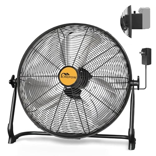 CREPOW 16" Portable Cordless Fan Compatible with Dewalt 20V Max Battery, Battery Powered Floor Fan, AC Adapter, USB&Type-C Charging, 2500 CFM Stepless Speed for Jobsite Garage Warehouse(No Battery) - Image 1