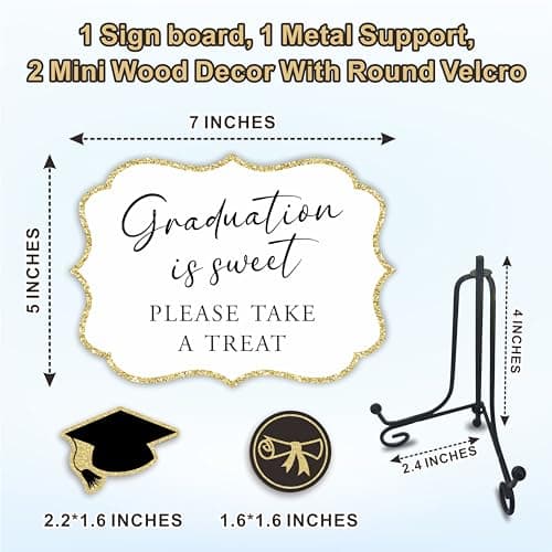 Graduation Is Sweet Please Take A Treat - Graduation Wooden Buffet Sign, Candy Sign With 1 Metal Support & 2 DIY Wood Decor With Velcro, Grad Party Decor & Supplies Class of 2026 (5 X 7 Inches) - 02 - Thumbnail 2