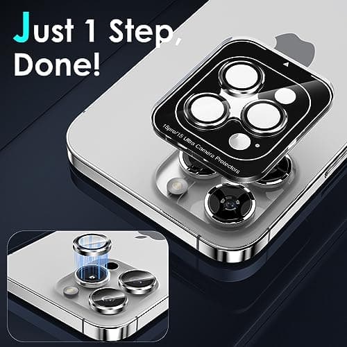 YWXTW CameraLens Protector,[1 Step Installation Tray] Tempered Glass Screen Metal Individual Cover Accessories Case Friendly (Silver Titanium) (iPhone 15 Pro/15 Pro Max) - Thumbnail 4