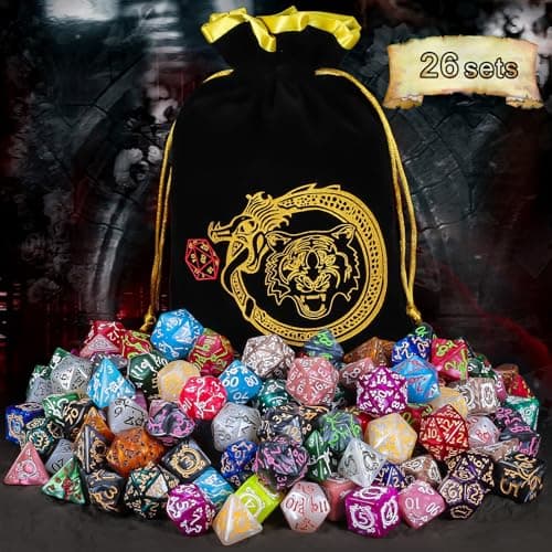 CiaraQ DND Dice Sets- 26 X 7 Polyhedral Dice (182pcs) with a Large Drawstring Bag, Multi-Color Engraved Gaming Dice for Dungeons and Dragons, Role Playing Table Game. - Thumbnail 6