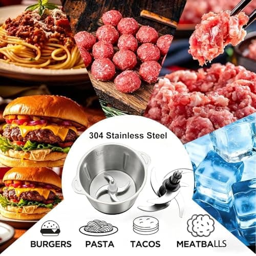 Electric Large Food Processor,6L Meat Grinder Stainless Steel for Home, Heavy-Duty Meat Blender Mincer with 2 Speed& 6 Blades,1200W Electric Food Grinder Chopper for Meat,Game,Hunt & Meal Prep - Thumbnail 6