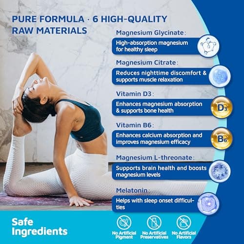 Magnesium Glycinate Gummies 2150 mg with Melatonin 5mg for Adults Sleep Support, Stress Relief, Blueberry Gummies 90 CT - Thumbnail 4