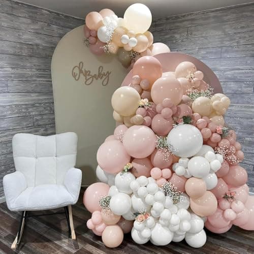 Dusty Pink White Balloon Garland Double Stuffed Baby Pink Nude Beige Balloons Cream Balloon Arch Kit for Boho Baby Shower Easter Birthday Bridal Shower Wedding Mother's Day Party Decorations - Thumbnail 5