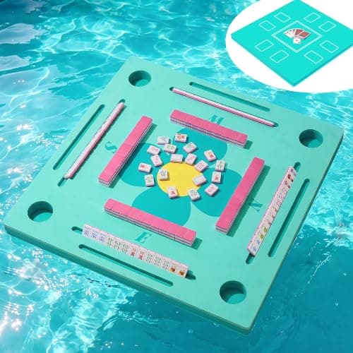 Floating Mahjong Table for Pool, Double-Sided Waterproof Game Tray for Mahjong, Poker, Cards, Dominoes & Scrabble, EVA Water Game Table with Cup Holders for for Hot Tub, Lake, Beach, Backyard Parties - Image 1