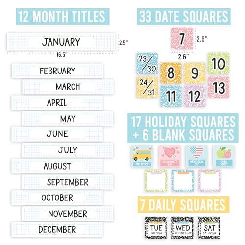 Classroom Calendar Set Bulletin Board Decor – School Calendar for Classroom Elementary & Preschool, Bulletin Board Decorations with Weather Chart & Seasons, Composition Notebook Teacher Must Haves - Thumbnail 2