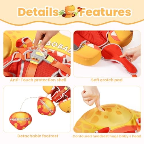 Mambobaby Float Non-Inflatable Baby Float with Canopy Five-Point Safety System 3D Canopy(Detachable) UPF 50+ Infant Pool Floats 3-24 Months Air-Free Pearl-Foam Dual-Mode Toddler Swim Floaties - Thumbnail 6
