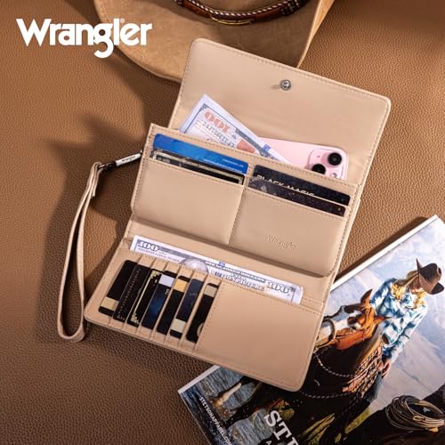 Montana West X Wrangler Wallet Women Western Tooling Wallets Wristlet for Women Large Capacity Phone Wristlet Wallet Womens Ladied Female with Coin Purse Apricot WG196-W056TN - Thumbnail 2