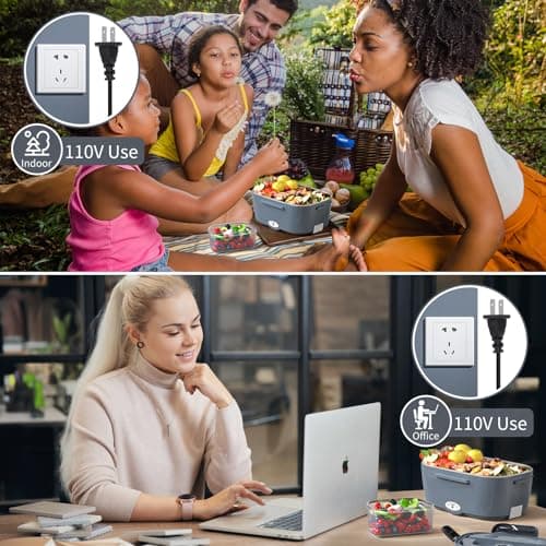 Vingud Electric Lunch Box for Adults, Heated Lunch Box Food Warmer, 80W 1.5L Portable Heating Lunchbox for Men/Work/Car/Truck, 12V 24V 110V Lonchera Eléctrica Portátil Christmas White Elephant Gifts - Thumbnail 2