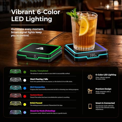KAVAZ Smart Cocktail Maker with LED Pour Guidance, App-Controlled Drink Mixing Assistant, 3000+ Cocktail Recipes, Smart Coaster for Home Bar, Cool Gadget Gift for Men Dad Husband(Black) - Thumbnail 5