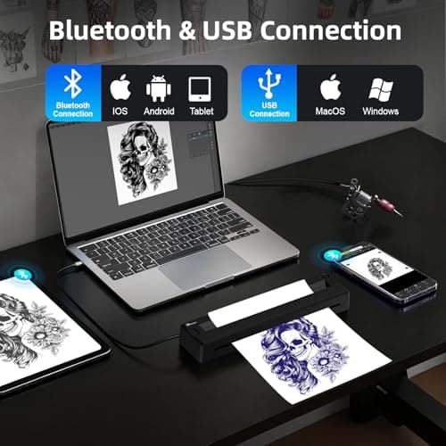 Milestone M9 Tattoo Stencil Printer, Wireless Bluetooth Thermal Portable Stencil Machine for Tattooing, Upgraded 2 in 1 Professional Tattoo Stencils & Document Printer Compatible with iOS/Android/PC - Thumbnail 5
