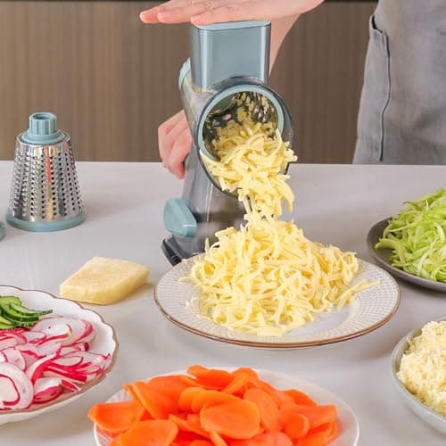 KalraMay Cheese Grater,Rotary Cheese Grater with Handle, Multifunctional Rotary Cheese Shredder Effortlessly Grates Cheese, Vegetables, and Fruits (Blue) - Thumbnail 2