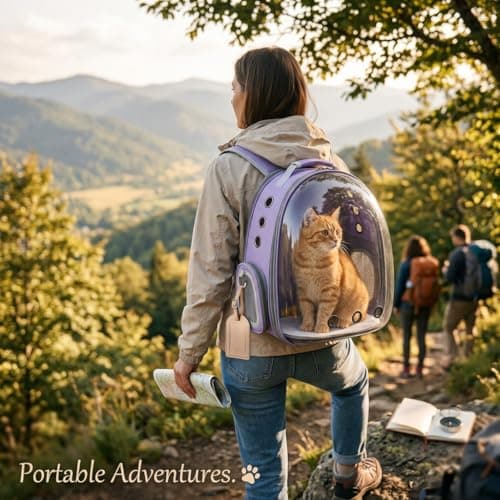 Expandable Cat Backpack Carrier, Breathable Clear Bubble Window Pet Carrier for Small Dogs and Cats up to 12 lbs, Airline Approved Travel Bag for Hiking and Outdoor Use (Back Expandable-Purple) - Thumbnail 6