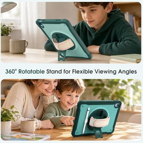 ProCase Kids Case for iPad A16 11th Gen 11" 2025/iPad 10th Gen 10.9" 2022 with Screen Protector, Fully-Body Shockproof Rugged Protective Cover with Rotatale Stand Hand/Shoulder Strap -Green - Thumbnail 3