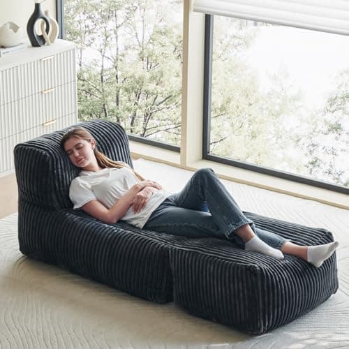 AYOVOCH 69 Inch Chaise Lounge Chair Indoor, Oversized Corduroy Upholstered Boneless Sofa Bed, Deep Seat Sleeper Couch Reading Chairs, Cloud Couches for Living Room Bedroom, No Assembly Required (Grey)