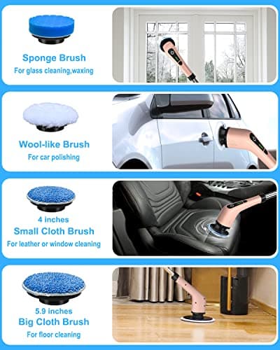 Leebein Electric Spin Scrubber, Cordless Powerful Scrub Brush for Cleaning Bathroom, Kitchen, Shower Tub and Floor Tile with Adjustable Extension Long Handle and 8 Replaceable Brush Heads(Rose) - Thumbnail 5