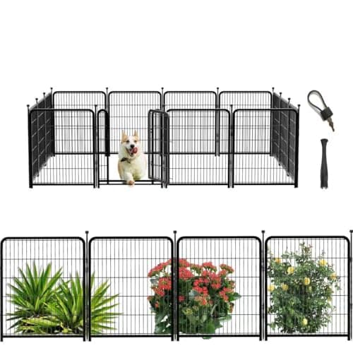 Getlay Outdoor Dog Playpen 40inch 14 Panels, Puppy Playpen Indoors, Metal Dog Pen Heavy Duty Pet Puppy Exercise Pen for Rv Camping Garden Yard, Wide Door Low Threshold Pet Fence Total 31 Ft Long