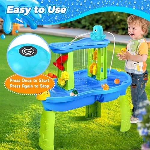 Water Table Pump, Continuous Flow Rechargeable Magnetic Octopus Pump, Battery Powered No Drill Installation, Non-Stop Fun Summer Outdoor Water Toys, Water Play Accessories for Kids Toddlers, Green - Thumbnail 4