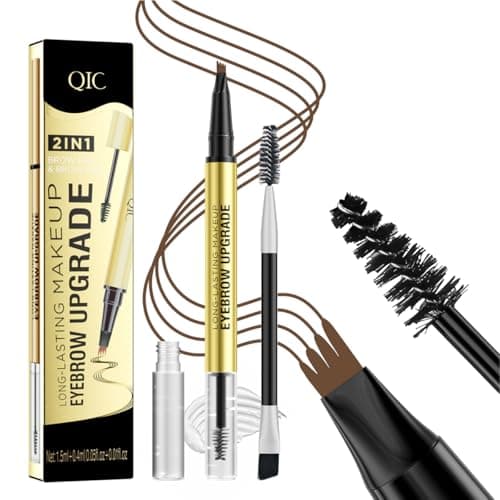 QIC Microblading 4 Tip Eyebrow Pencil and Sealing Brow Gel, Waterproof Long-lasting Magic Eyebrow Pencil in Dark Brown for Natural Makeup - Image 1
