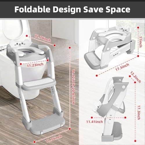 BBfancy Potty Chair, potty training toilet seat with step stool ladder for Kids and Toddler Boys Girls - Kids Potty Training Soft Padded Seat (Grey+White) - Thumbnail 3