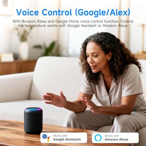 Smart Thermostats for Home, WiFi Thermostats Compatible with Alexa and Google Assistant,7day x 8period Programmable Control Tuya/Smart Life, Energy Saving, C-Wire Require (Black) - Thumbnail 3