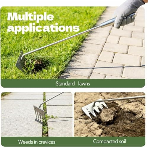 Weed Puller Tool - 2026 Portable Manual Weeding Tools Gardening, 5 Teeth Head Stainless Steel Hand Garden Weeding Rake, Weed Remover Tool for Vegetable Gardening Yard Backyard Farm Planting & Weeding - Thumbnail 6