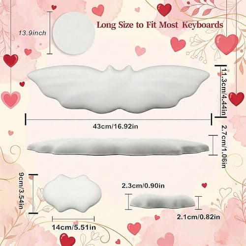 Tscuite Keyboard Wrist Rest - Leather Halloween Bat Wrist Pad for Mouse Wrist Rest with Non-Slip Base, Wrist Pad for Keyboard,Arm Rest for Desk Computer Laptop Mac Gaming Office White - Thumbnail 2