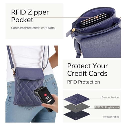 Goinsound Small Crossbody Purse Quilted Crossbody Phone Purse with RFID Blocking Card Slots Navy Blue - Thumbnail 3