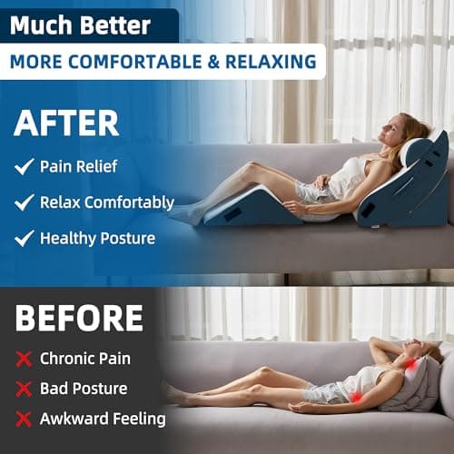 HABUTWAY 4Pcs Orthopedic Wedge Pillow, Bed Pillow for Sleeping, Post Surgery Foam Wedge Pillow for Back Pain Relief, Triangle Adjustable Support Pillow with Machine Washable Cover, Blue - Thumbnail 5