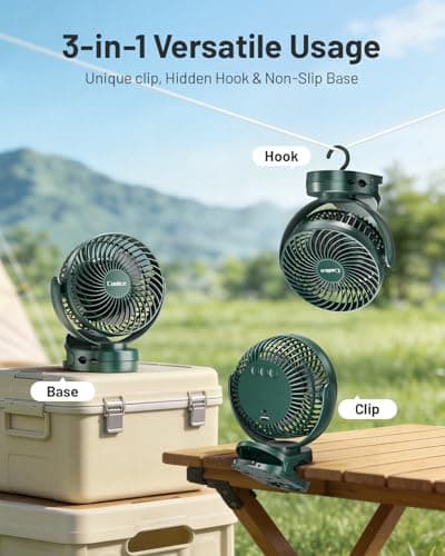 Camping Fan with Remote Control - 12000mAh Rechargeable Battery Powered Fan, Camping Fans for Tents with LED light & Hanging Hook, Rechargeable Battery Operated Ceiling Fans for Tent RV Bed, Green - Thumbnail 3