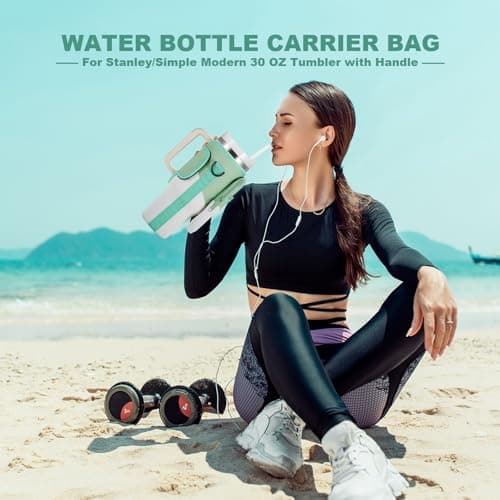 BULKITEM 30oz Water Bottle Carrier Bag with Phone Pocket for Gradient Green Stanley 30 oz Tumbler with Handle, Insulated Neoprene Cup Holder Pouch Strap for Valentines Stanley Cup Accessories - Thumbnail 2