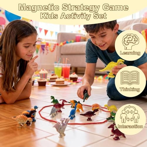 Magnetic Chess Game for Kids Ages 3-8, Silicone Dinosaur Sensory Magnet Games with Map & String, Toddlers Travel Learning & Matching toys Set, Grandkids Stocking Stuffers, Family Party Favors Gifts - Thumbnail 3