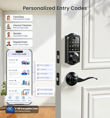 Veise VE017-L Fingerprint Smart Lock with Lever Handles, App Control, Keyless Entry Front Door Lock Set, Electronic Digital Keypad Deadbolt, Remote Grant, Emergency Power Port, Auto Lock, Matte Black - Thumbnail 3