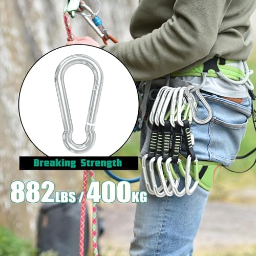 Prowin 100PCS 3.15in Galvanized M8 Carabiner Clips, Heavy Duty Spring Snap Hooks, 882LBS Capacity, Steel Quick Link for Camping, Hiking, Swing, Hammock, Outdoor Activities - Thumbnail 5