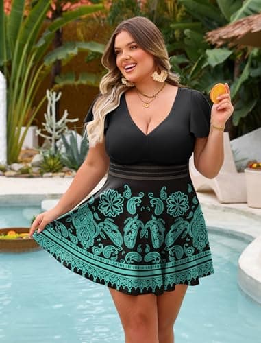 Arolina Womens Plus Size Tankini Top Curvy Modest Swimsuit Tankini Tummy Control Bathing Suit Cute Ladies Swimwear Paisley - Thumbnail 4