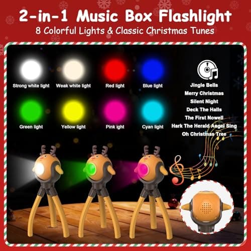 A.S Reindeer Kids Flashlight, LED Rechargeable Torch with 8 Color Modes & 8 Music, Fun Flashlights for Boys & Girls, Perfect for Parties, Camping & Outdoor Adventures Christmas Gift Toy - Thumbnail 4