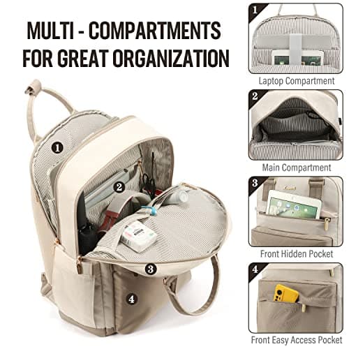 LOVEVOOK Laptop Backpack for Women 15.6 Inch Laptop Bag with USB Port, Fashion Waterproof Backpacks Teacher Nurse Stylish Travel Bags Vintage Daypacks Bookbag for College School Work - Thumbnail 3