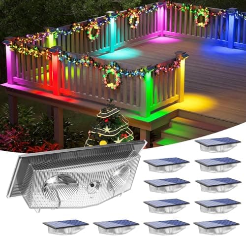 CREPOW Solar Fence Lights, Fence Light Solar Powered with 6 RGB Colors & Warm White & Cool White, Waterproof Bright Backyard Fence Solar Outdoor Lights for Outside Deck Wall Step Patio Pool(12 Packs) - Image 1