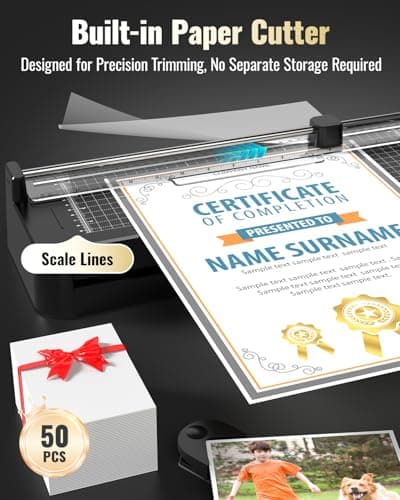 13in Laminator Machine with Sheets 50pcs + Paper Trimmer + Corner Rounder + Scale Line, 11x17 / ABS Anti-Jam |Dual Hot and Cold Mode | 90s Fast Preheat for A3/A4/A5/A6 Home Office School Use - Thumbnail 5